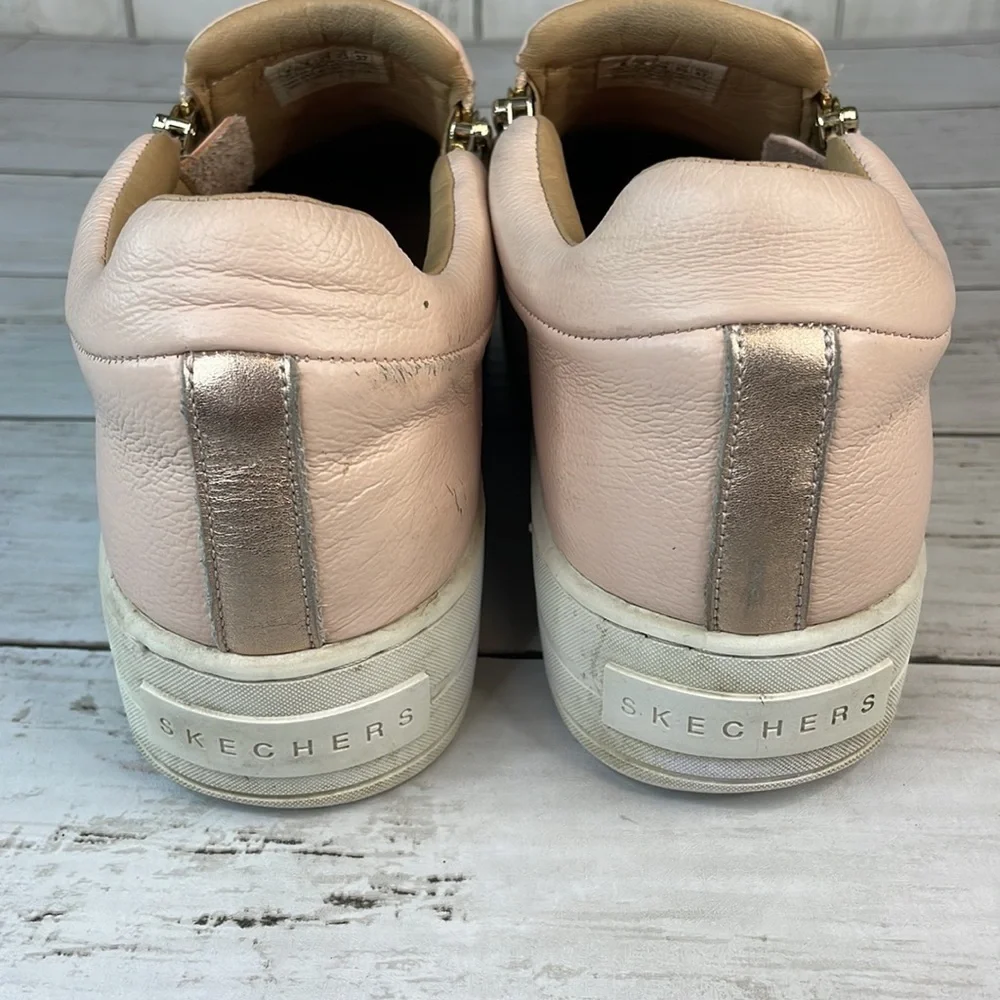 Blush Pink Leather Skechers Street Uplift-Double Zipper Platform SlipOn